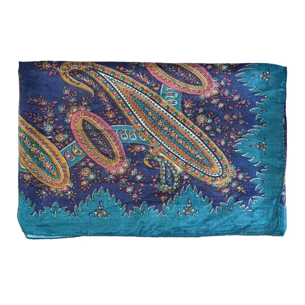 LA MAREY Seidenschal mit Paisley Design, 100% Seide, 49 x 160 cm, Royal T&uuml;rkis image number 1