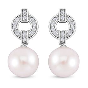 10-11mm weiße Edison-Perle und Zirkon-Ohrringe - 0,62ct.