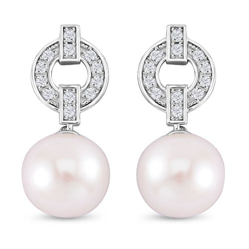 10-11mm weiße Edison-Perle und Zirkon-Ohrringe - 0,62ct. image number 0