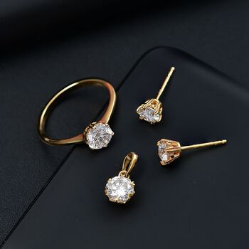 Moissanit Schmuckset, 925 Silber 750 Gelbgold Vermeil - 2,48 ct.