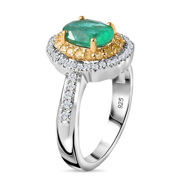 AAA Smaragd, weißer und gelber Diamant-Ring in 585 Gold - 1,46 ct. image number 7