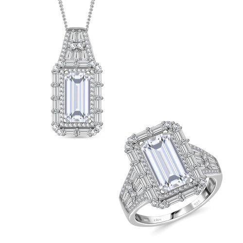 D'Joy Moissanit Ring und Anhänger mit 50cm Kette Baguette image number 0
