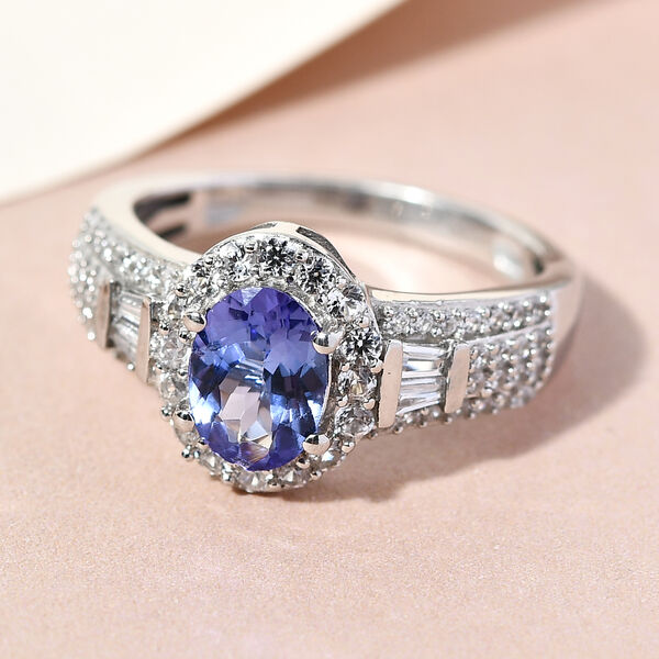 Tansanit und Zirkon Ring 925 Silber Platin  ca. 1,76 ct image number 2