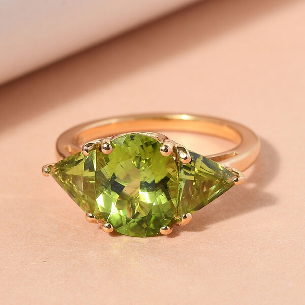 Nat&uuml;rlicher Peridot Ring 925 Silber vergoldet  ca. 3,81 ct image number 2