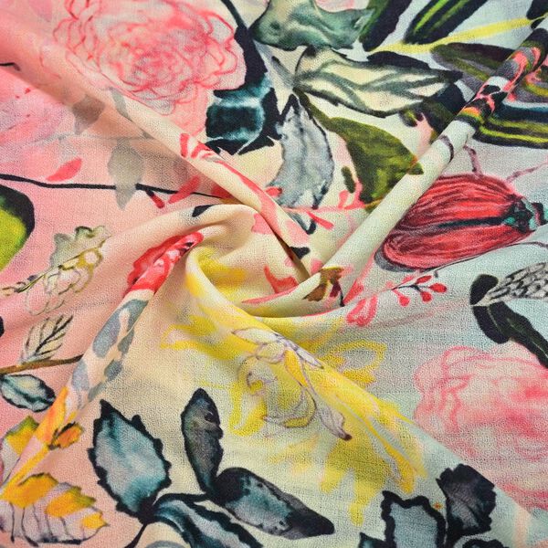 LA MAREY - Großformatiger Schal, 100% Kaschmirwolle, 70 x 195 cm, Aqua Blumenprint image number 5