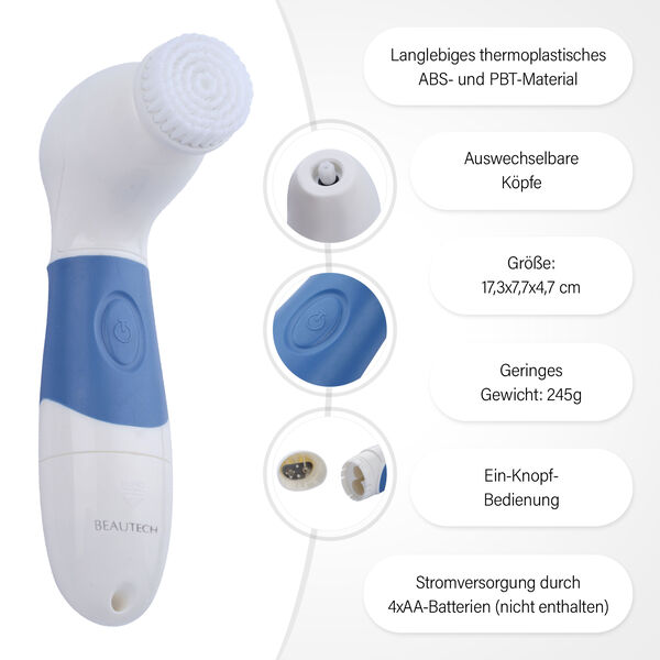 4 in 1 Gesichts-Reinigungsb&uuml;rste, 4xAA Batterien (nicht inkl.), Blau und Wei&szlig; image number 4