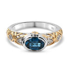 London Blau Topas und Zirkon Ring 925 Silber Bicolor (Größe 16.00) ca. 0,90 ct