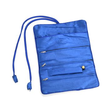 Reise-Schmuckrolle mit Stickmuster 1 Organizer + 5 Silberputzt&uuml;cher, Satin,  Blau