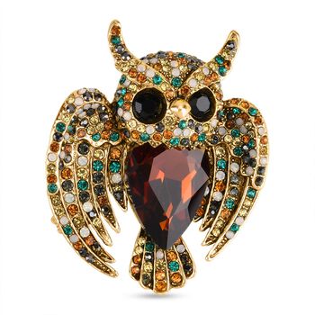 Mehrfarbige Kristall-Brosche, Eule