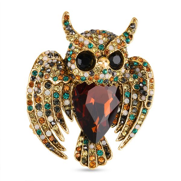 Mehrfarbige Kristall-Brosche, Eule