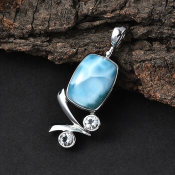 Sajen Silber-Larimar, Wei&szlig;er Topas Anh&auml;nger 925 Silber rhodiniert ca. 11.10 ct