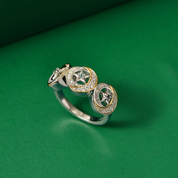 GP - AA Blauer Apatit, Blauer Saphir Ring 925 Silber Rhodiniert und 750 Gelbgold Vermeil (Gr&ouml;&szlig;e 17.00) ca. 0,55 ct