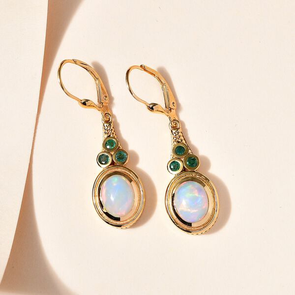 AA Natürlicher, äthiopischer Welo Opal, Premium-Smaragd Ohrringe 925 Silber Gelbgold Vermeil ca. 2.58 ct image number 3