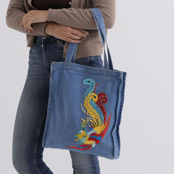 Shoppertasche, 33x35x5cm, Blau, Ph&ouml;nix-Stickerei image number 3