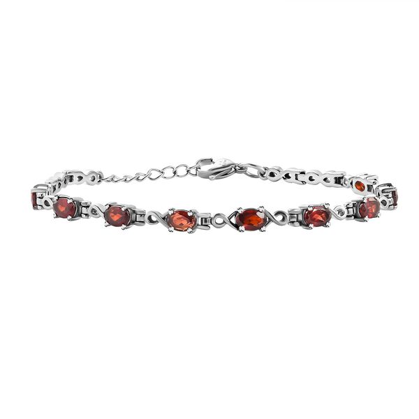 Rotes Granat Armband, ca. 19 cm, Edelstahl, ca. 5.23 ct