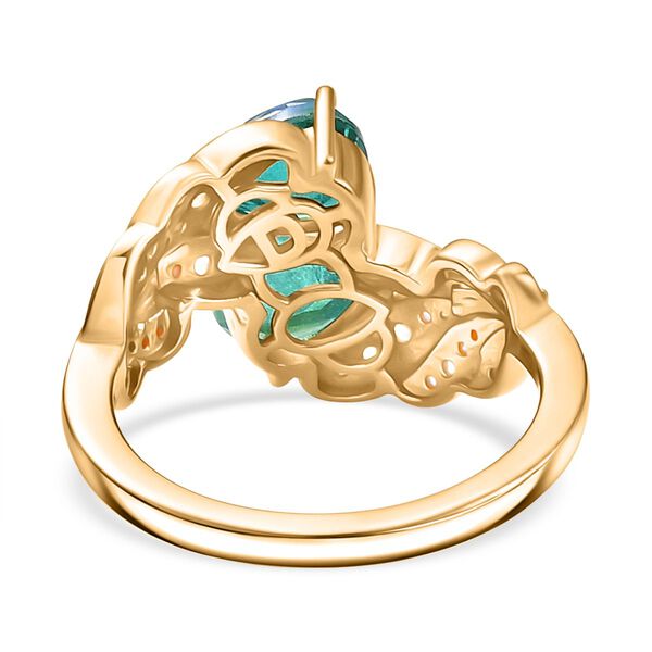 D&rsquo;joy Pfau Quarz Triplette, Wei&szlig;er Zirkon Ring 925 Silber 750 Gelb Vergoldet (Gr&ouml;&szlig;e 19.00) ca. 2,06 ct image number 4