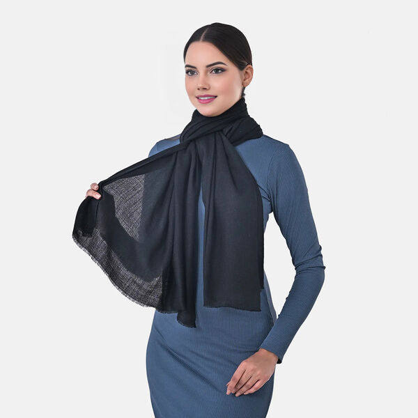 LA MAREY Großformatiger Schal, 100% Kaschmirwolle, 70 x 195 cm, Schwarz image number 2