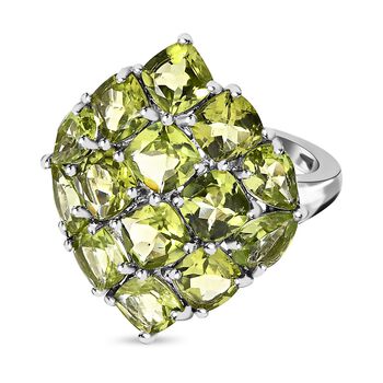 Nat&uuml;rlicher Peridot Ring, 925 Silber platiniert, (Gr&ouml;&szlig;e 19.00) ca. 7.61 ct