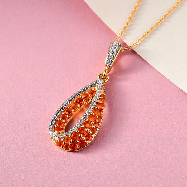 Salamanca Feueropal-Anh&auml;nger mit Kette, 925 Silber vergoldet ca. 0.70 ct image number 3