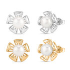 2er Set - Weiße Süßwasser Perle Ohrringe, Nickelfreies Messing, Goldfarben, Silberfarben