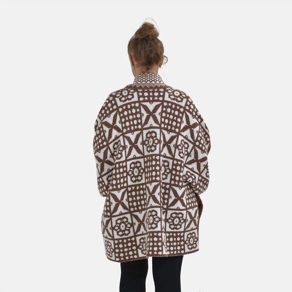 Oversized Damen Cardigan mit schickem Ethno-Muster, Beige image number 1