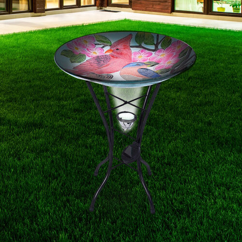 Garten Vogeltränke aus Glas mit Solarleuchten, Vögel, Größe: 45x45x57 cm, Mehrfarbig
 image number 1