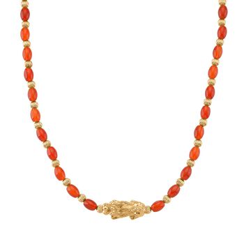 Roter Achat Pixiu Halskette, ca. 45cm + 5cm extender, gelb vergoldet ca. 50.00 ct