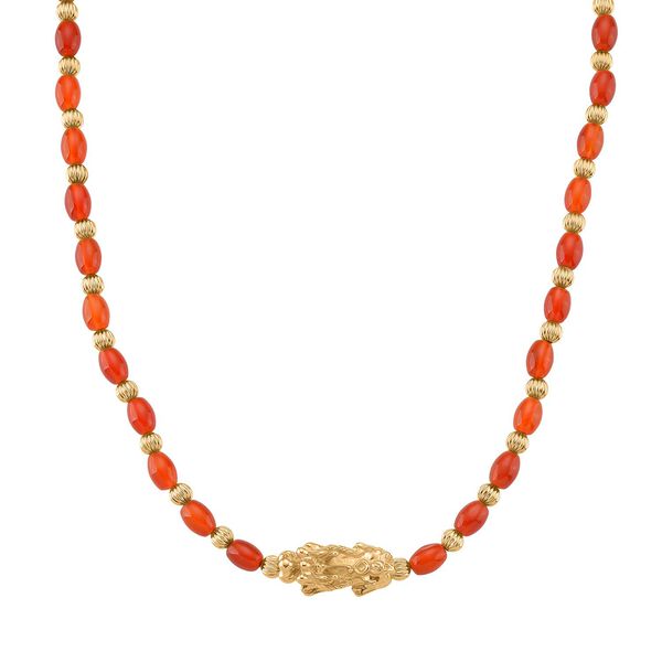 Roter Achat Pixiu Halskette, ca. 45cm + 5cm extender, gelb vergoldet ca. 50.00 ct