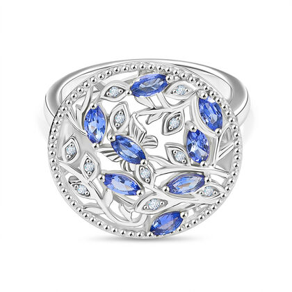 D joy Tansanit, Wei&szlig;er Zirkon Ring 925 Silber platiniert (Gr&ouml;&szlig;e 18.00) ca. 0.86 ct