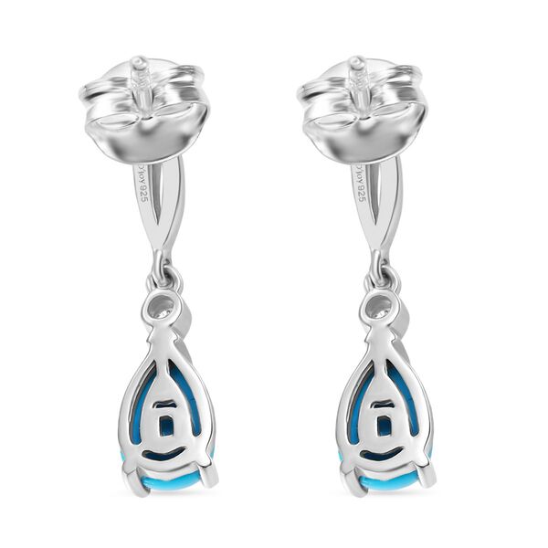 D'Joy AA Sleeping Beauty Türkis, Weißer Zirkon Ohrringe 925 Silber platiniert und vergoldet ca. 1.53 ct image number 5