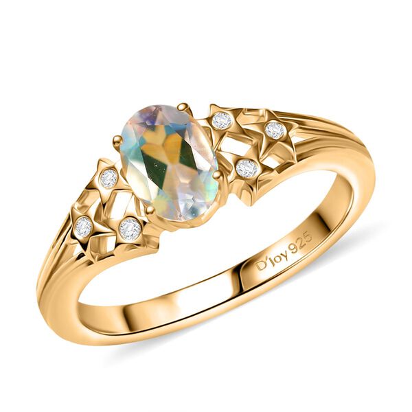 D joy AAA Premium Malagasy Regenbogen Mondstein, Moissanit Ring 925 Silber 750 Gelbgold Vermeil (Größe 19.00) ca. 0.75 ct image number 4