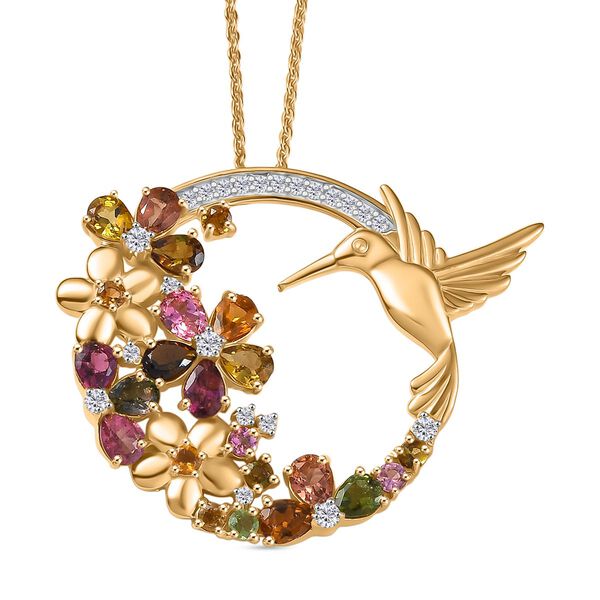 Multi-Turmalin und Zirkon Anh&auml;nger mit 50cm Kette - 3 ct.