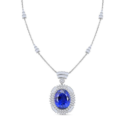 Chairman's Vault Collection - zertifiziert und geprüft RHAPSODY AAAA Tansanit und VS-EF Diamant 45cm Anhänger-Halskette in 950 Platin - 35,06 ct. image number 0