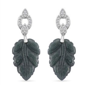 EXTREM SELTEN - D'Joy Natürlicher Olmek Jadeit, Weißer Zirkonia Ohrringe 925 Silber rhodiniert