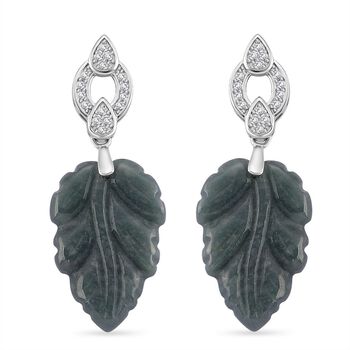 EXTREM SELTEN - D'Joy Nat&uuml;rlicher Olmek Jadeit, Wei&szlig;er Zirkonia Ohrringe 925 Silber rhodiniert