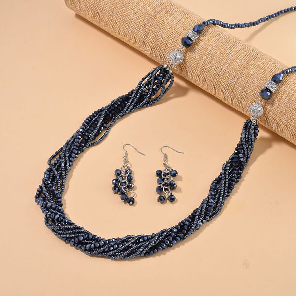 Mehrreihiges dunkelblaues Kristallperlen-Schmuckset image number 1