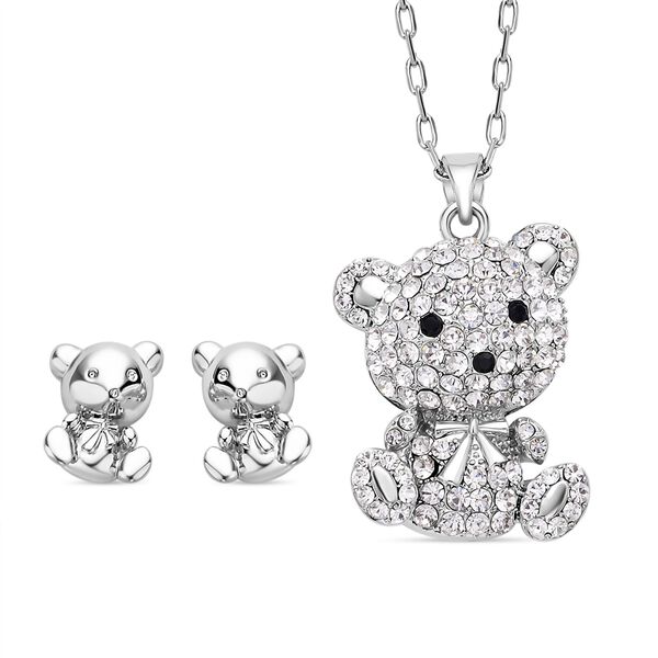 2er-Set, wei&szlig;er und schwarzer Kristall-Anh&auml;nger mit Kette und Ohrringe - 9,09 ct.