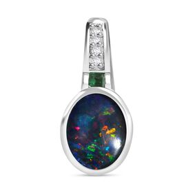 Boulder Opal Triplette, Smaragd und Zirkon Anhänger -1,62 ct.