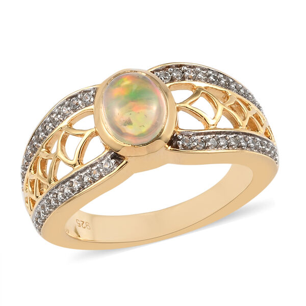 Nat&uuml;rlicher &Auml;thiopischer Opal und Zirkon Ring 925 Silber Gelbgold Vermeil image number 4