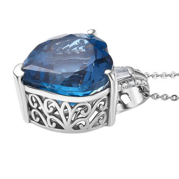 D'Joy London Blautopas und Moissanit Anh&auml;nger mit 50cm Kette - 12,66 ct.