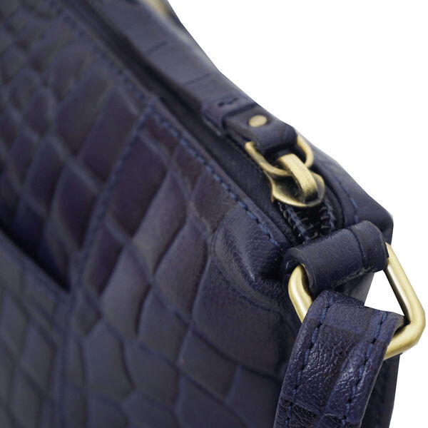 Assots London CAROL Kroko-geprägte Leder-Crossbody-Tasche mit verstellbarem Schulterriemen, Größe 29x21x9 cm, Dunkelblau image number 3