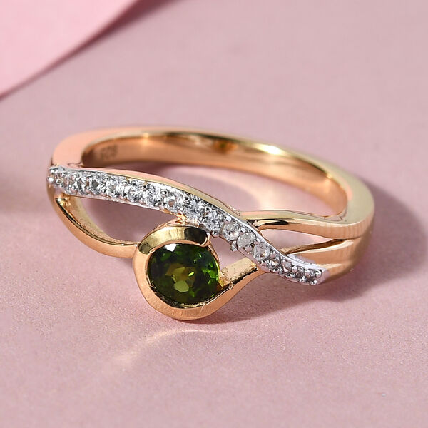 Nat&uuml;rlicher Chromdiopsid und Zirkon Ring 925 Silber vergoldet  ca. 0,53 ct image number 7