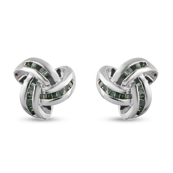 0,25 Ct. Gr&uuml;ner Diamant Knoten Ohrstecker aus 925 Silber platiniert