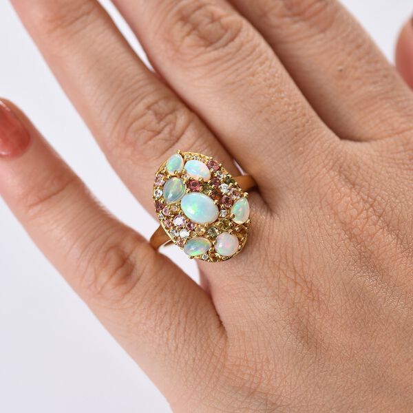 D'Joy äthiopischer Welo Opal und Multi-Edelstein Ring und Anhänger mit 50cm Kette image number 9