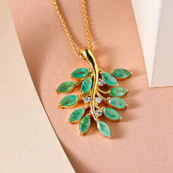 Kagem sambischer Smaragd und Zirkon-Anh&auml;nger mit Kette image number 3