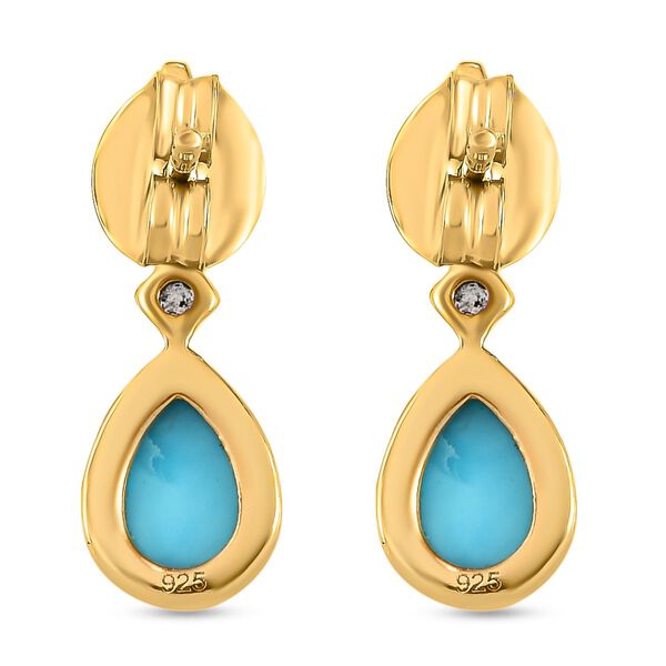 Amerikanische, nat&uuml;rliche Sleeping Beauty T&uuml;rkis und wei&szlig;e Zirkon-Ohrringe, 925 Silber vergoldet ca. 1,50 ct image number 5