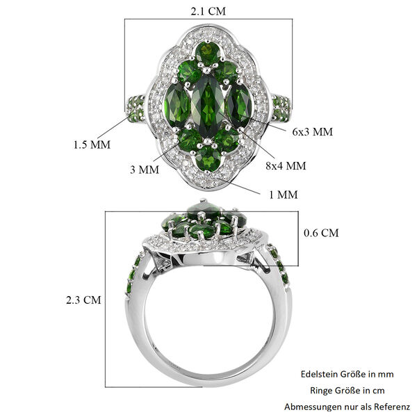 Natürlicher Chromdiopsid und Zirkon Cluster Ring 925 Silber platiniert  ca. 2,19 ct image number 6