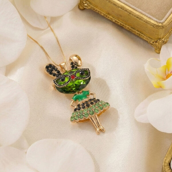 Mehrfarbiger Kristall Anh&auml;nger mit Kette, ca. 63.5 cm + 5 cm Extender, Legierung emailliert, Legierung Gelb image number 1