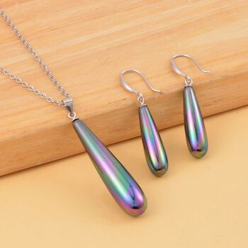 Pfauenfarbes Muschelkernperle-Schmuckset