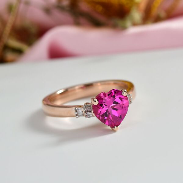 AAA Lab Created Rosa Saphir, Weißer Diamant Ring 925 Silber 750 Roségold Vermeil (Größe 18.00) (10-15 Werktage Lieferzeit) ca. image number 1